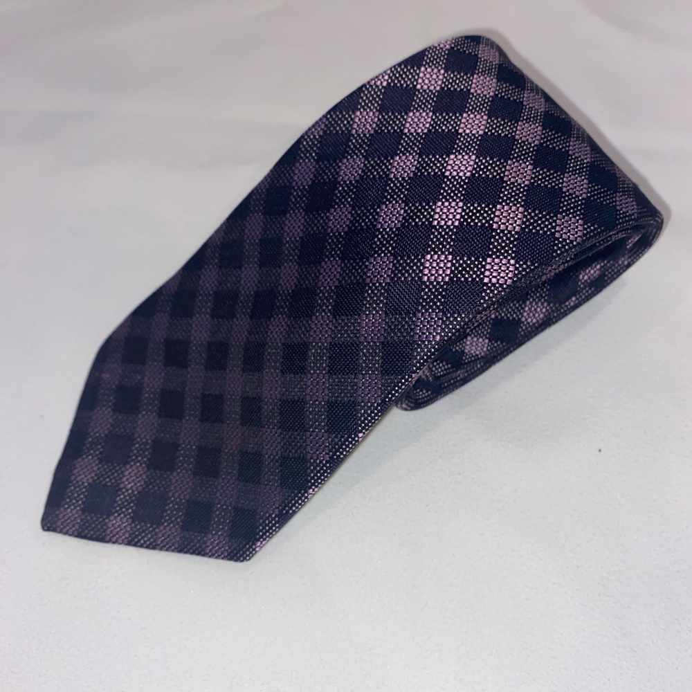 Hugo Boss Dark Purple and Black Plaid Tie